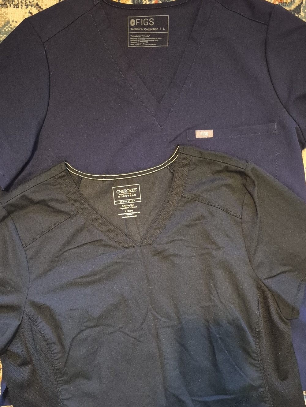 Cherokee & Figs Womans Navy and Black V-Neck Scrub Tops